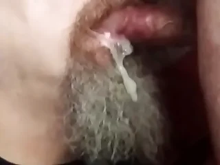 Well-pleased cum on tongue